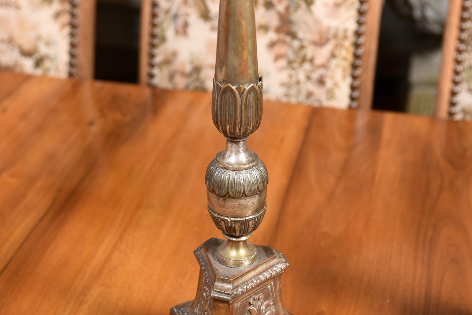 Pair of Italian 19th Century Metal Candlesticks with Silver and Gold Tones For Sale 4
