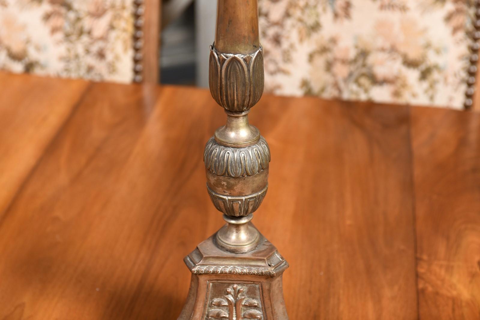 Pair of Italian 19th Century Metal Candlesticks with Silver and Gold Tones For Sale 5