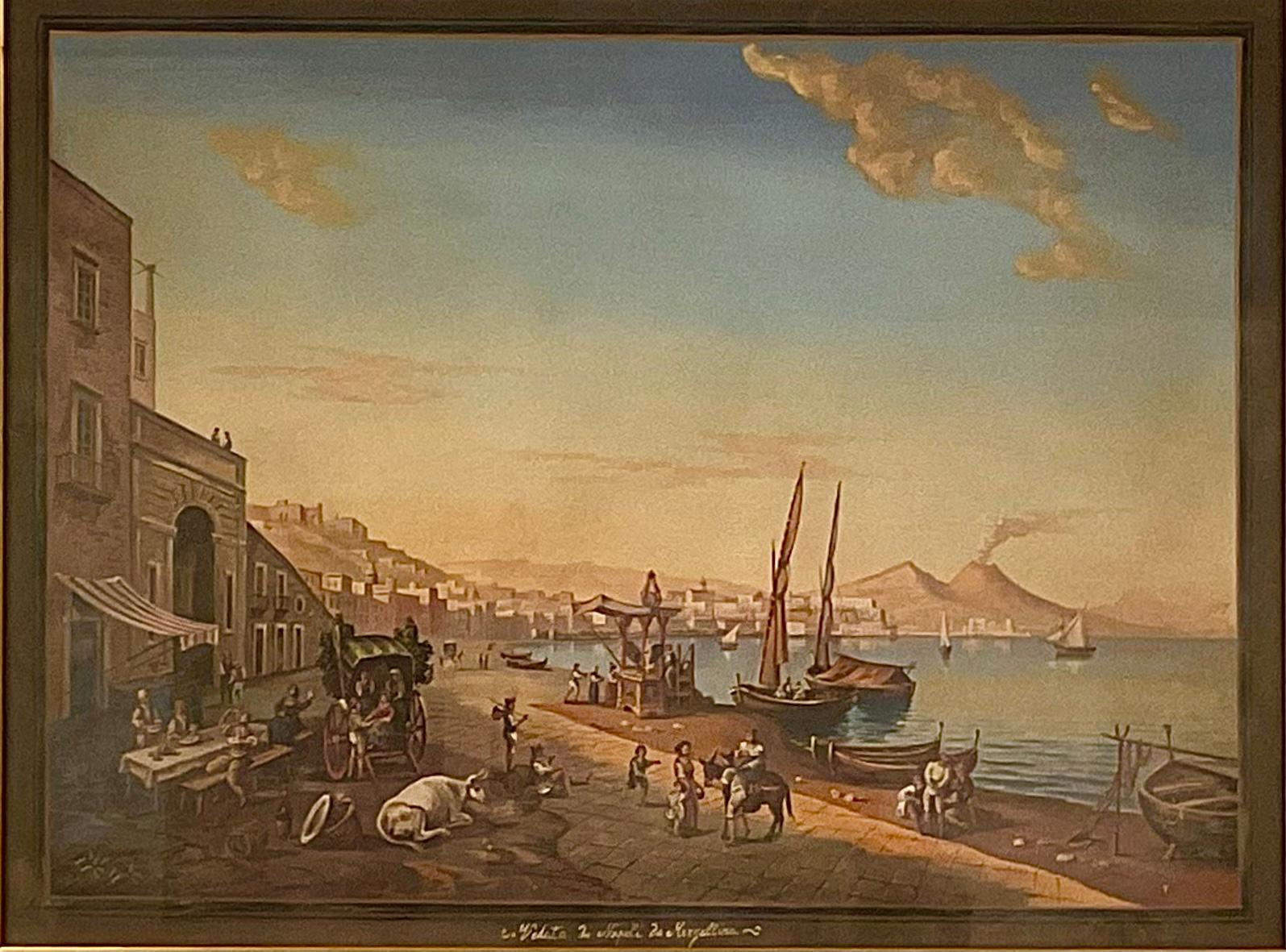 Paint Pair of Italian 19th Century Neapolitan Gouaches  For Sale