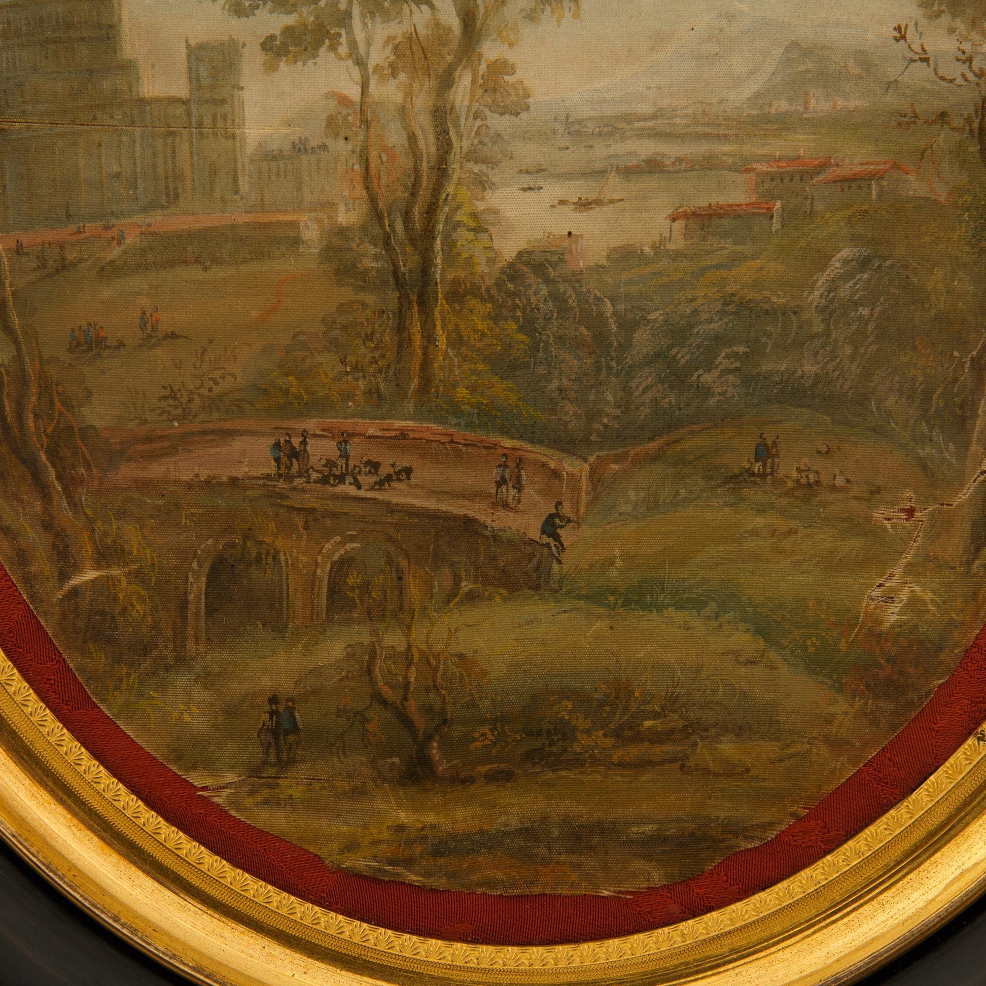 Soie Paire de tableaux néo-classiques italiens du XIXe siècle en ébène, bois doré et soie en vente