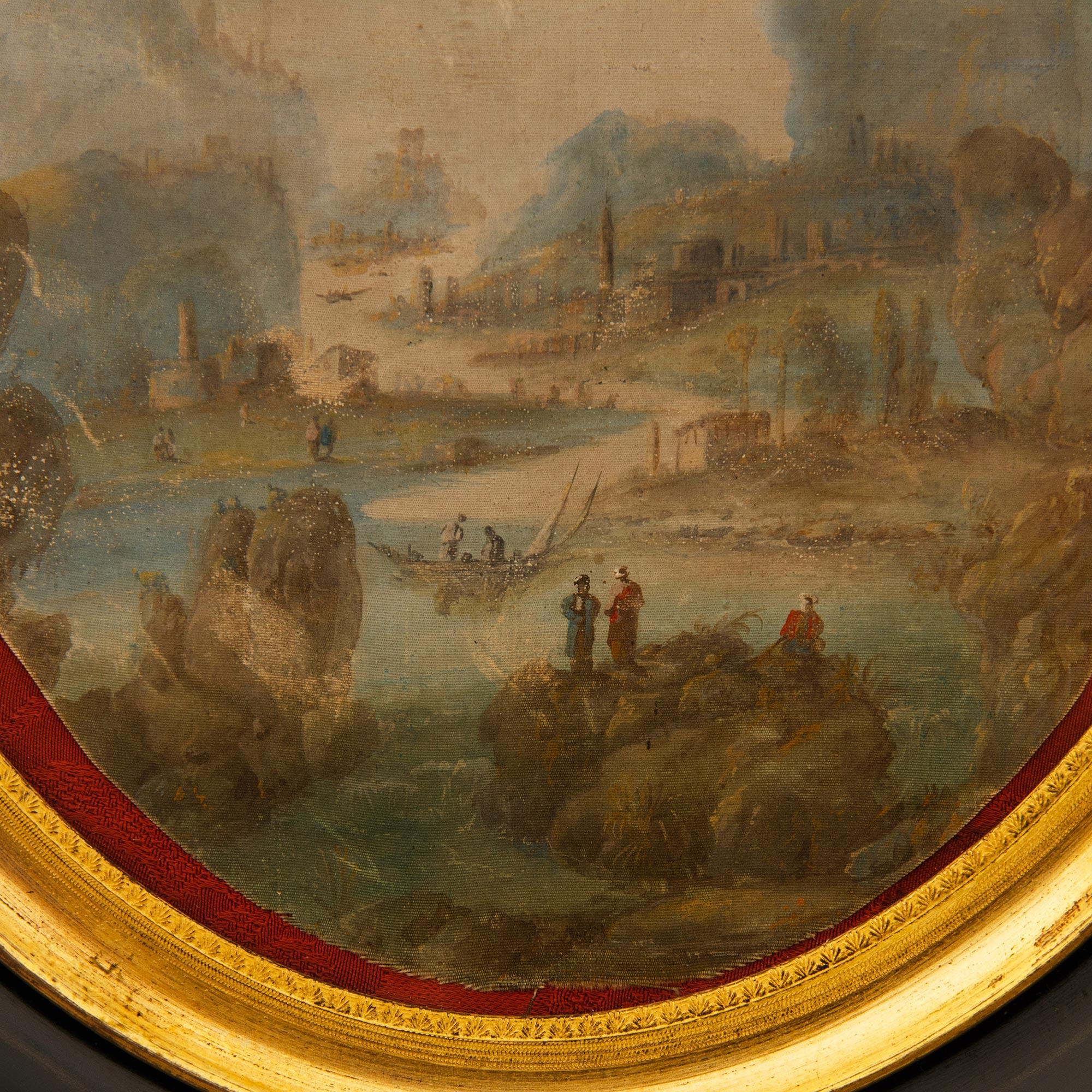 Paire de tableaux néo-classiques italiens du XIXe siècle en ébène, bois doré et soie en vente 2
