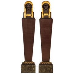 Pair of Italian 19th Century Neo-Classical St. Faux Painted Marble Columns/Lamps