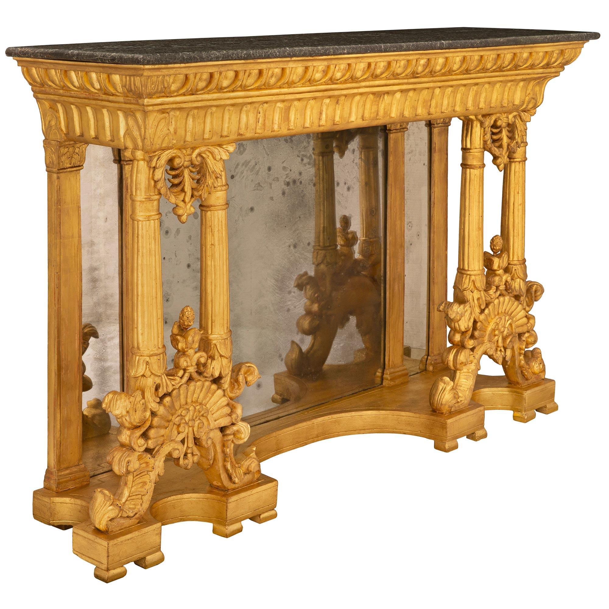 Neoclassical Pair of Italian 19th Century Neo-Classical St. Giltwood and Marble Consoles For Sale