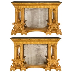 Pair of Italian 19th Century Neo-Classical St. Giltwood and Marble Consoles