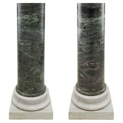 Antique Pair of Italian 19th Century Neo-Classical St. Green Marble Columns