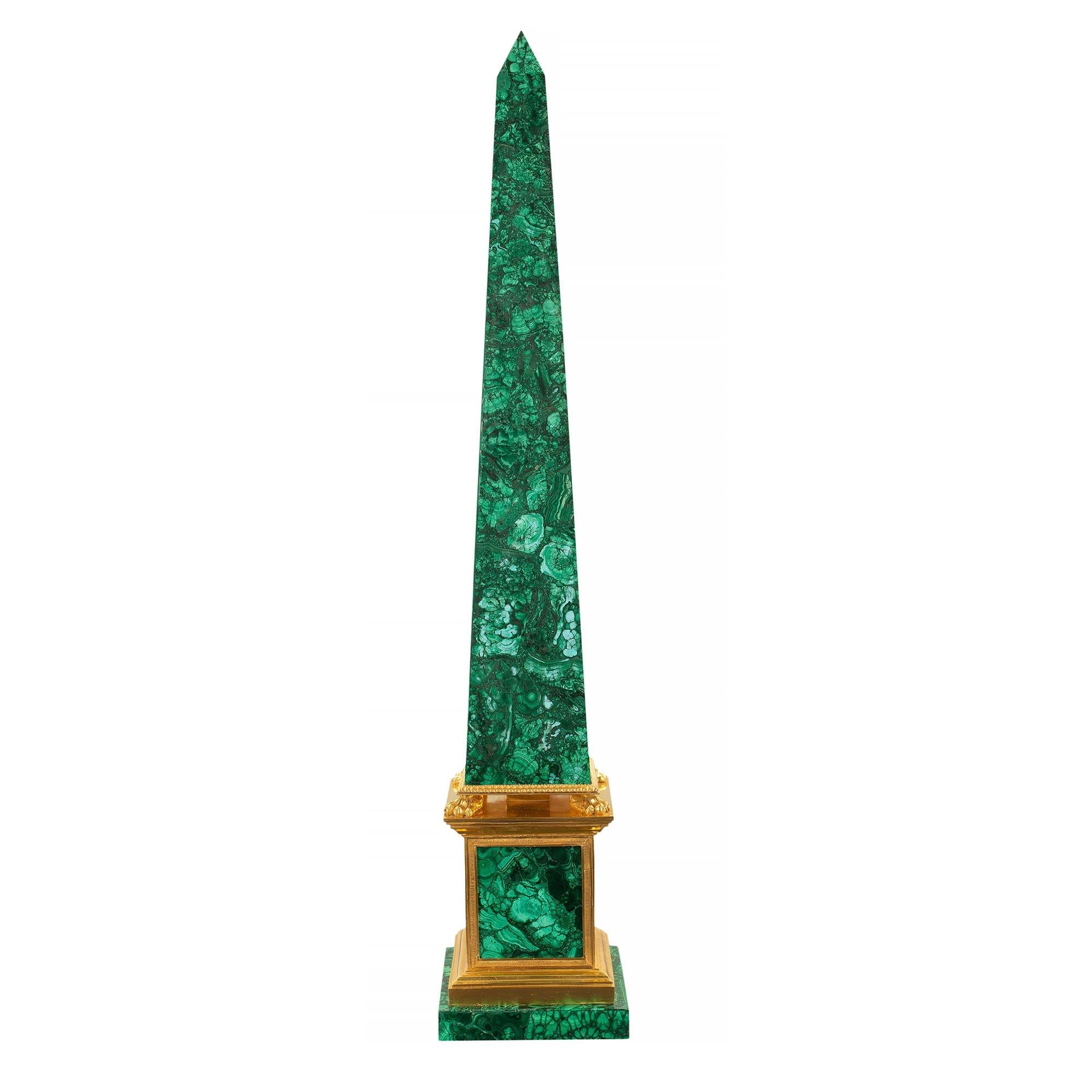 Neoclassical Pair of Italian 19th Century Neo-Classical St. Malachite and Ormolu Obelisks For Sale