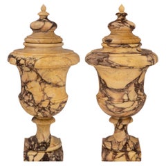 Paar italienische neoklassizistische Marmor-Urnen mit Deckel aus dem 19. Jahrhundert