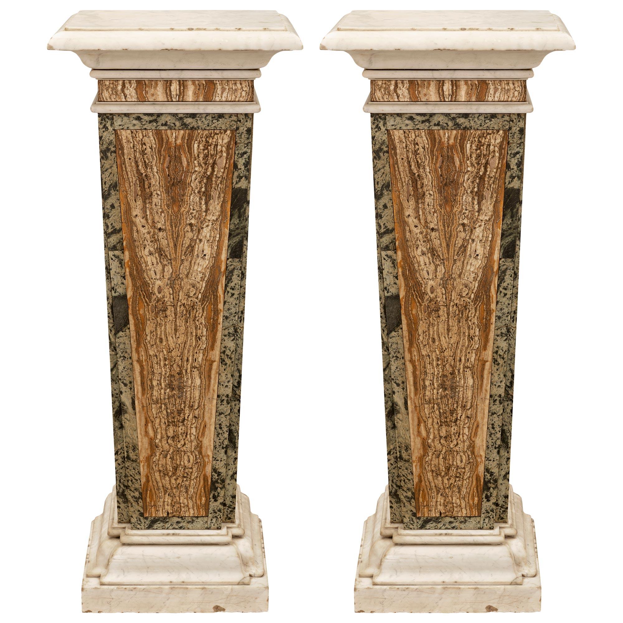 Pair of Italian 19th Century Neo-Classical St. Marble Pedestal Columns 6