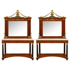 Pair Of Italian 19th Century Neo-Classical St. Matching Mirrors And Consoles