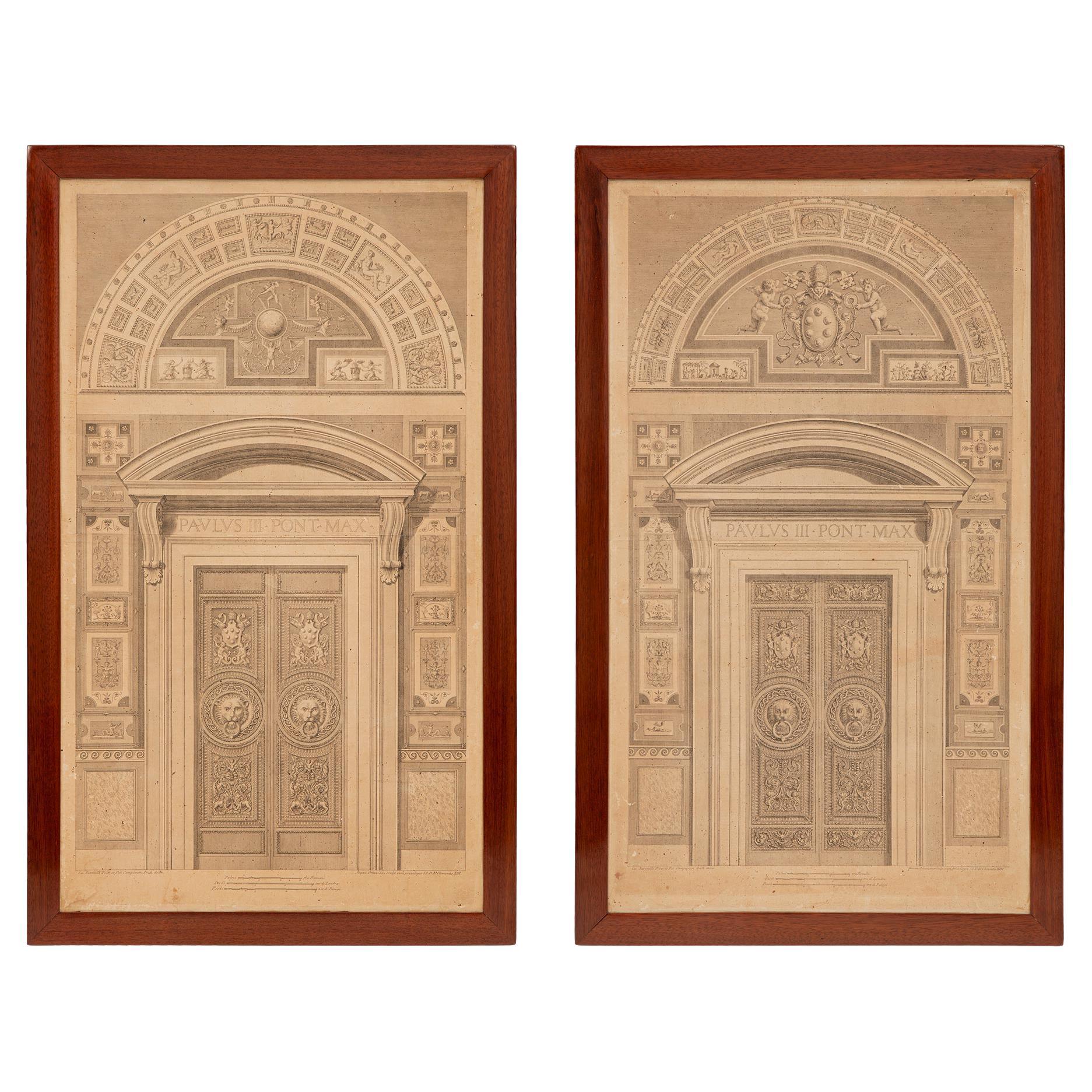 Pair of Italian 19th Century Neo-Classical St. Prints in Their Original Walnut F For Sale