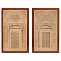 Paar italienische neoklassizistische Drucke des 19. Jahrhunderts in originalem Walnussholz F