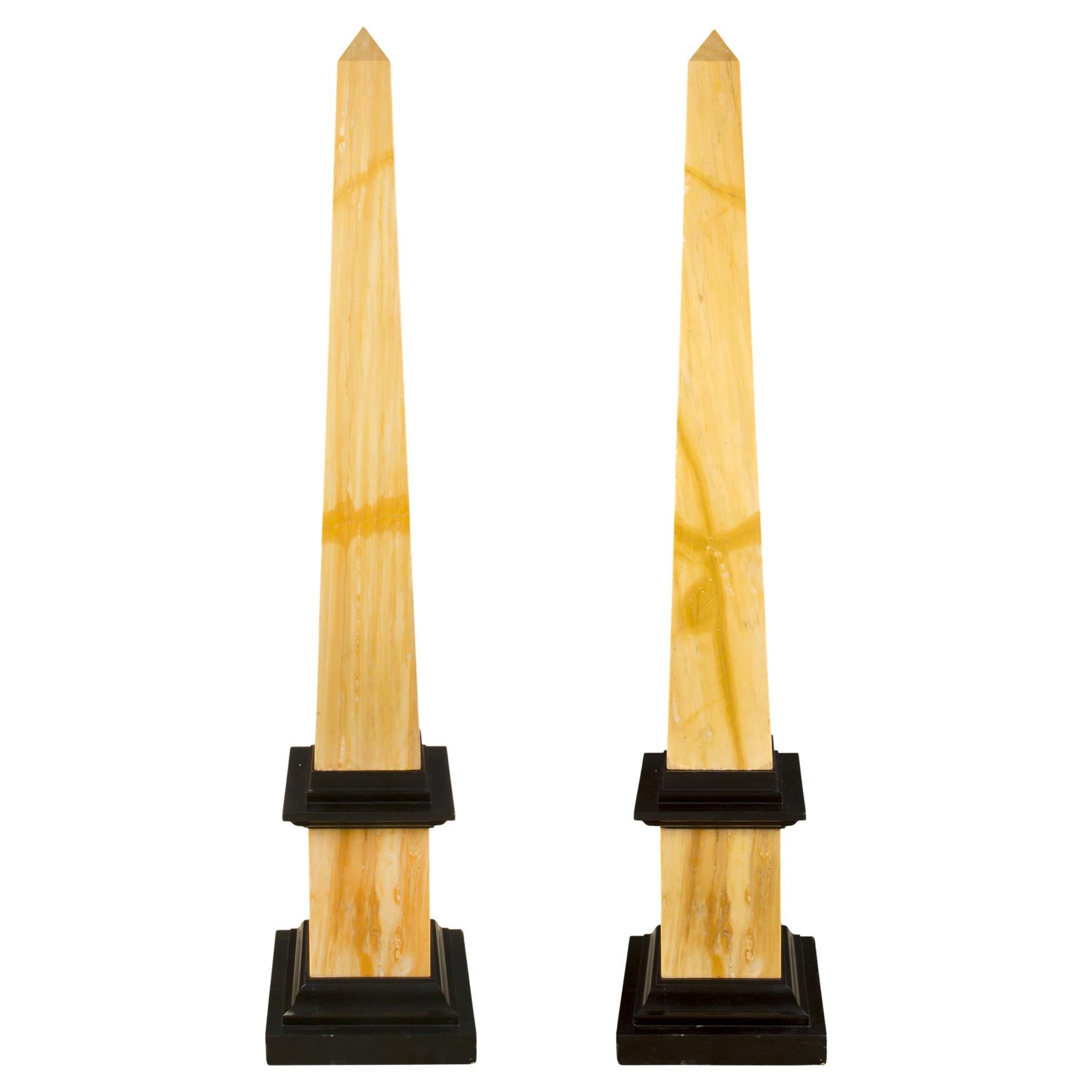 Pair of Italian 19th Century Neo-Classical St. Sienna and Marble Obelisks