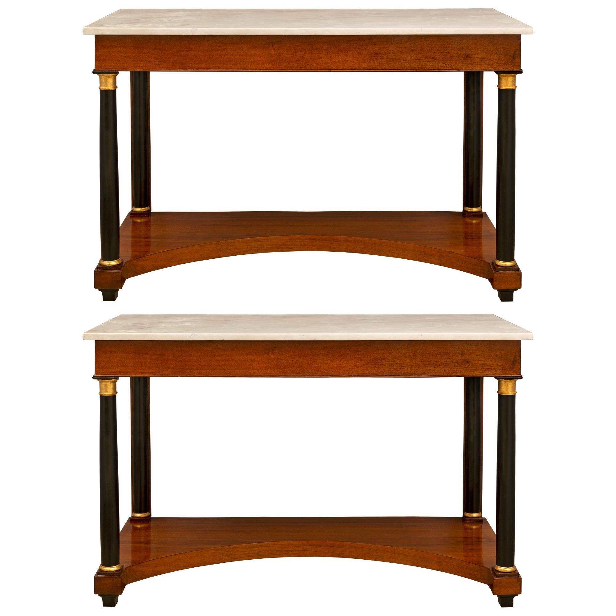 Pair of Italian 19th Century Neoclassical St. Cherrywood Console Tables For Sale