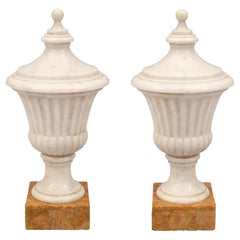 Pair of Italian 19th Century Neoclassical Style Decorative Marble Urns