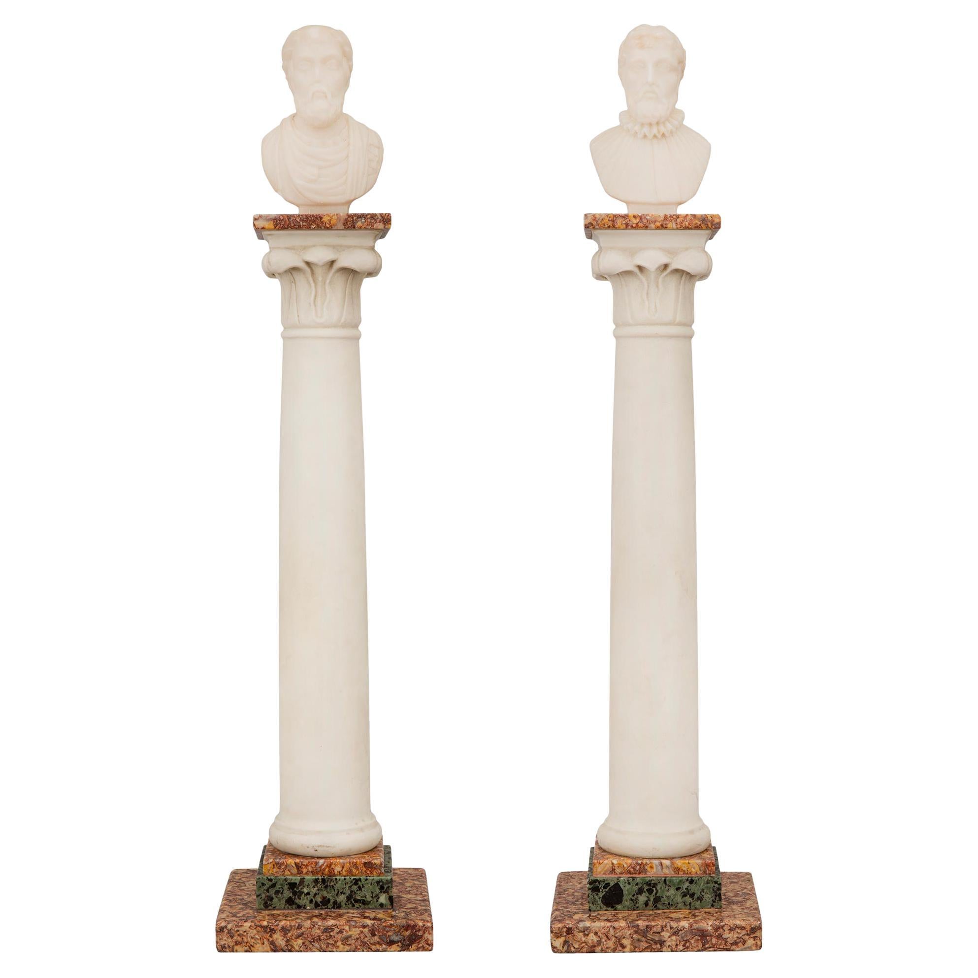 Pair of Italian 19th Century Neoclassical Style Grand Tour Marble Columns For Sale