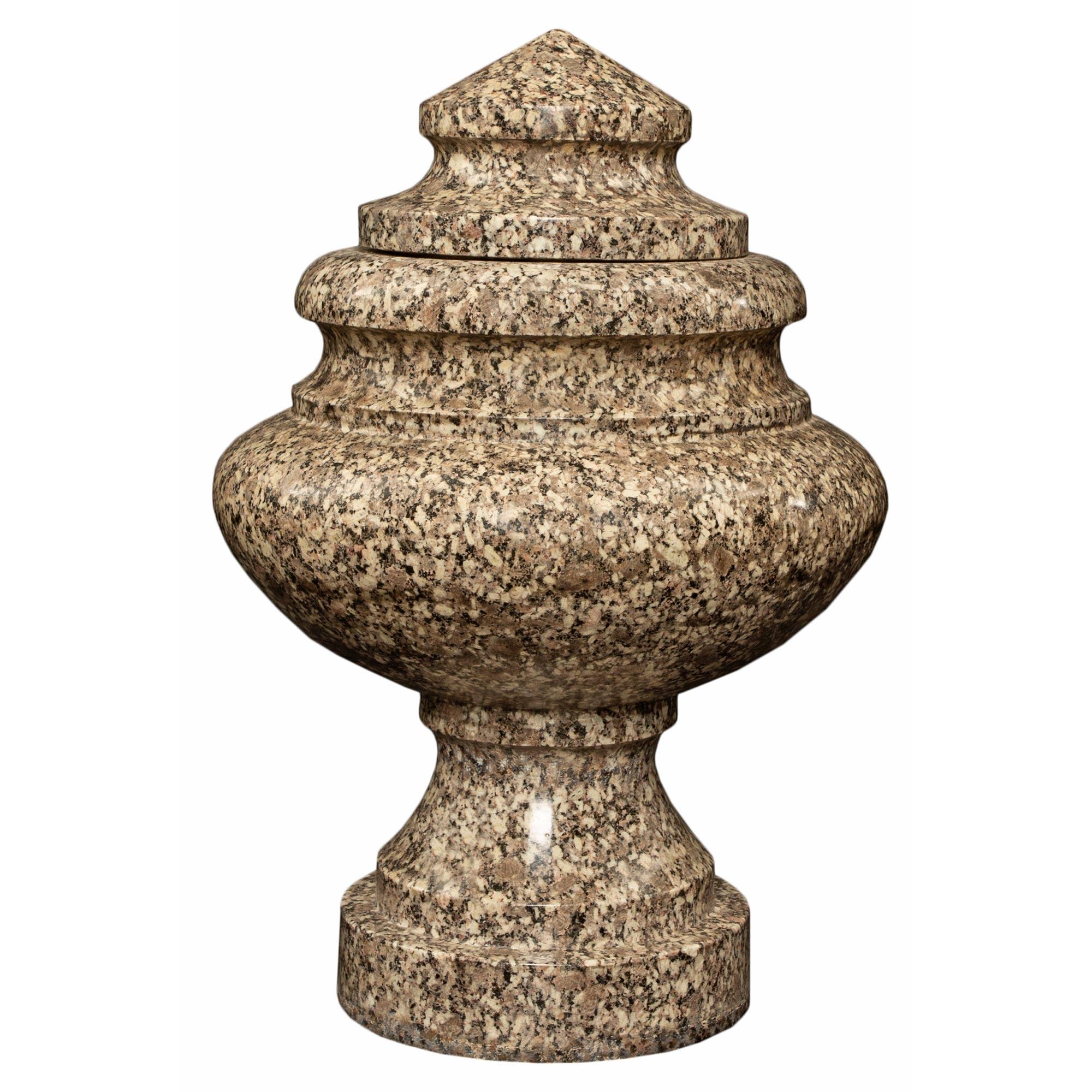 Pair of Italian 19th Century Neoclassical Style Granite Lidded Urns For Sale 1
