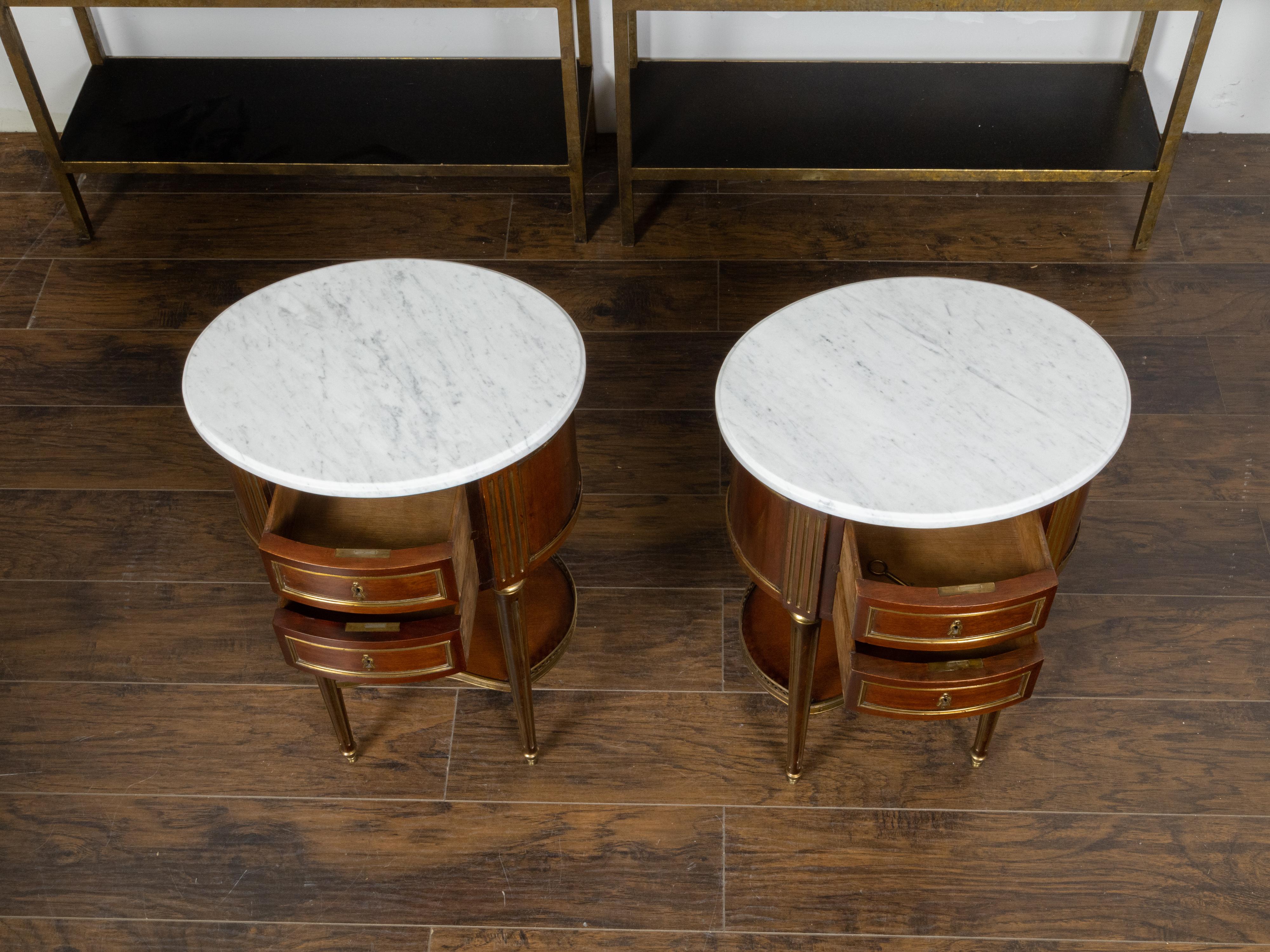 Pair of Italian 19th Century Neoclassical Style Mahogany and Marble Nightstands 3