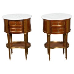 Pair of Italian 19th Century Neoclassical Style Mahogany and Marble Nightstands