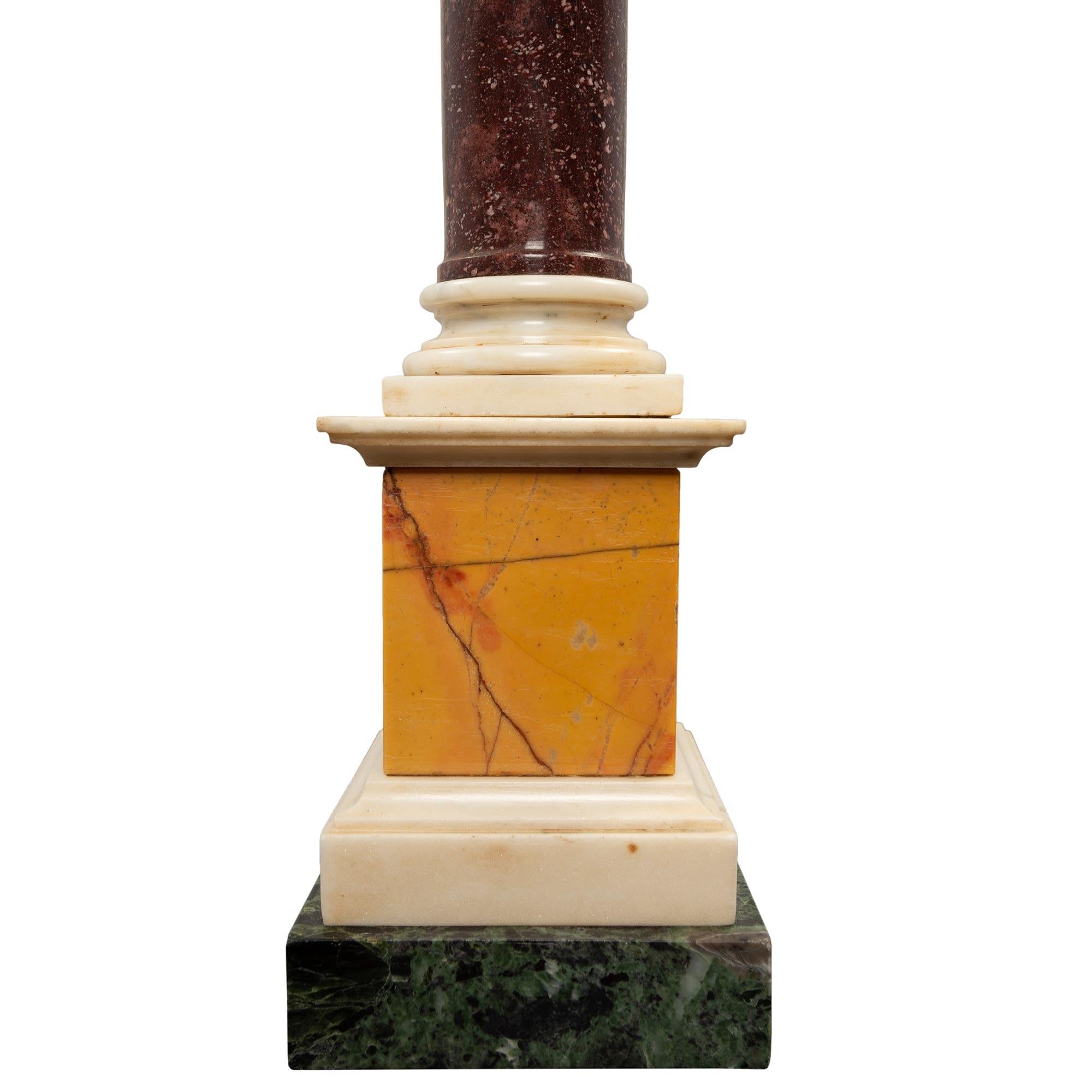 Pair of Italian 19th Century Neoclassical Style Marble and Porphyry Columns For Sale 1
