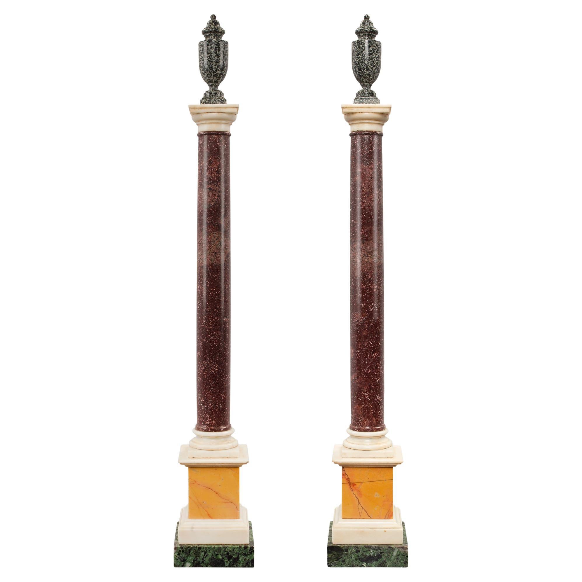Pair of Italian 19th Century Neoclassical Style Marble and Porphyry Columns For Sale