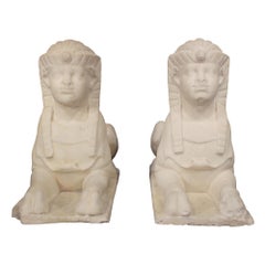 Pair of Italian 19th Century Neoclassical Style Marble Egyptian Sphinxes