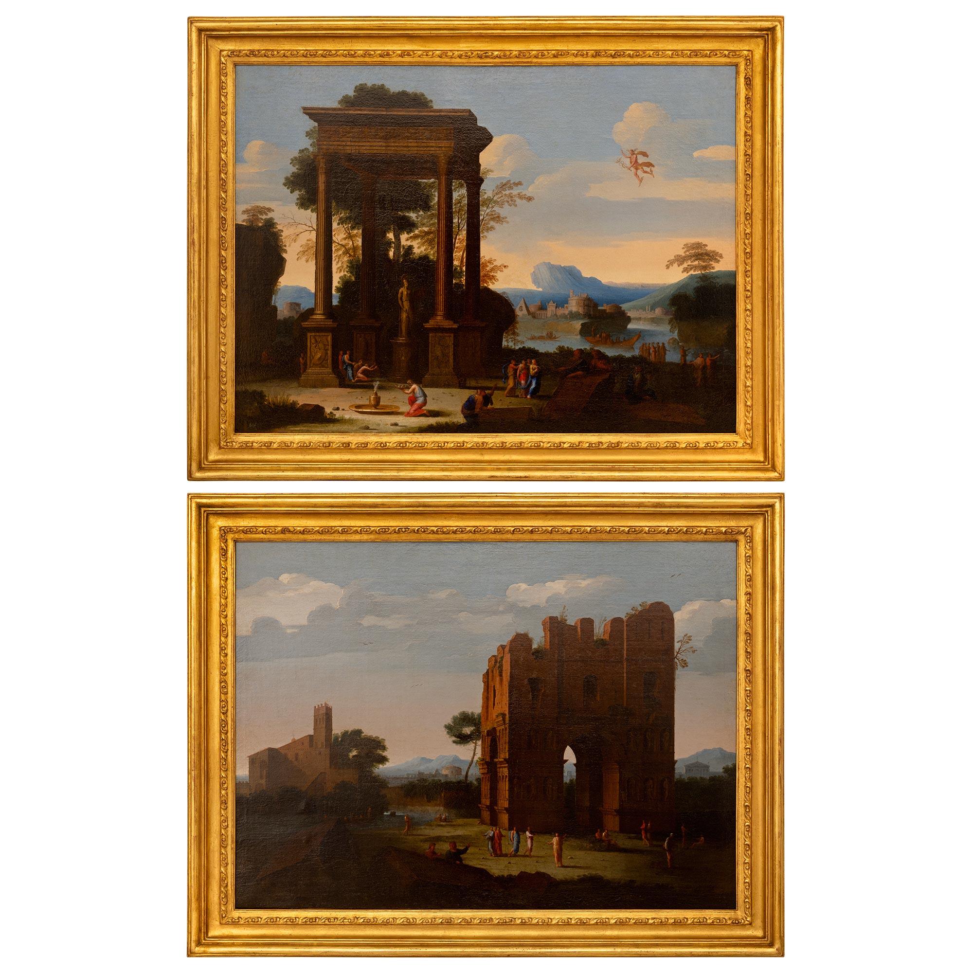 pair of Italian 17th century Oil on Canvas paintings, by Claude Lorrain In Good Condition For Sale In West Palm Beach, FL