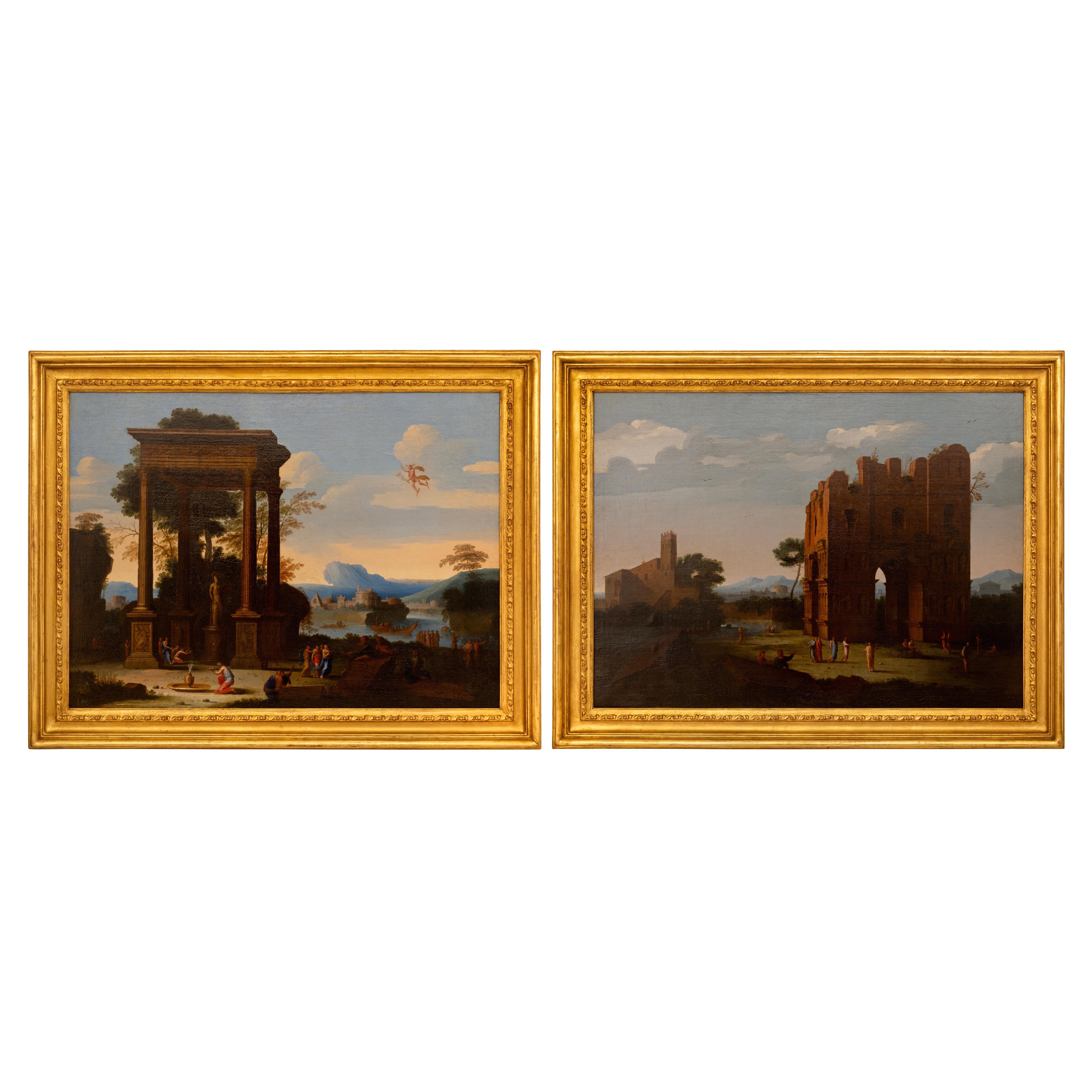 pair of Italian 17th century Oil on Canvas paintings, by Claude Lorrain For Sale
