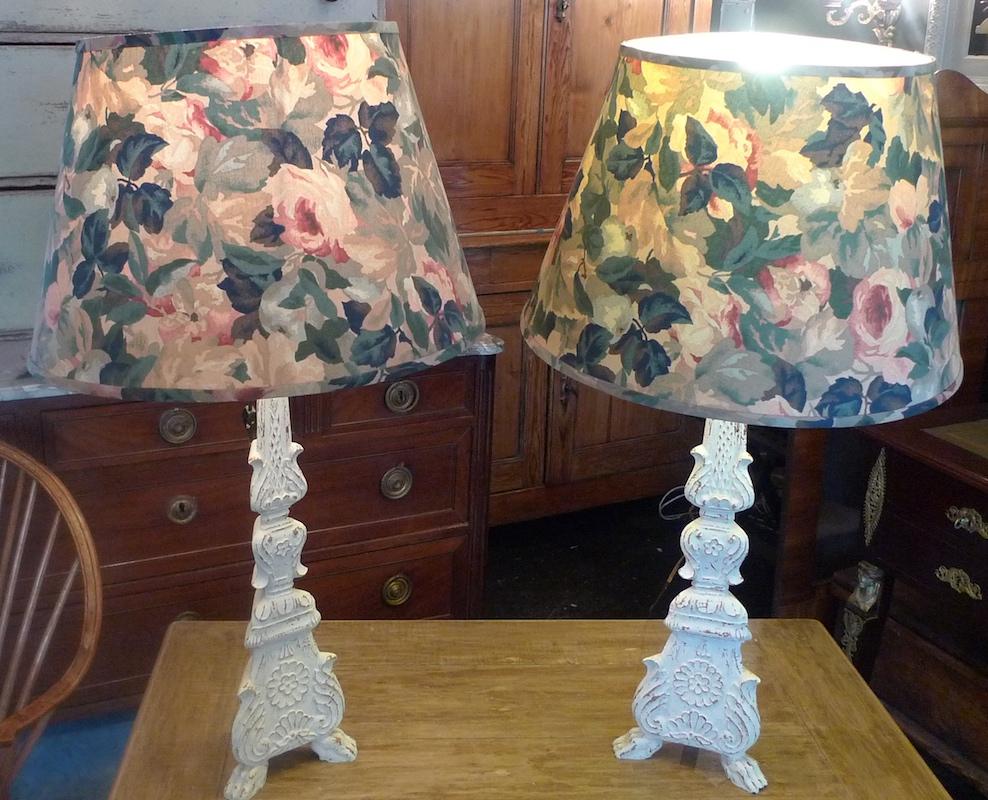 Pair of Italian 19th Century Painted Wood and Tin Church Candlestick Lamps 12