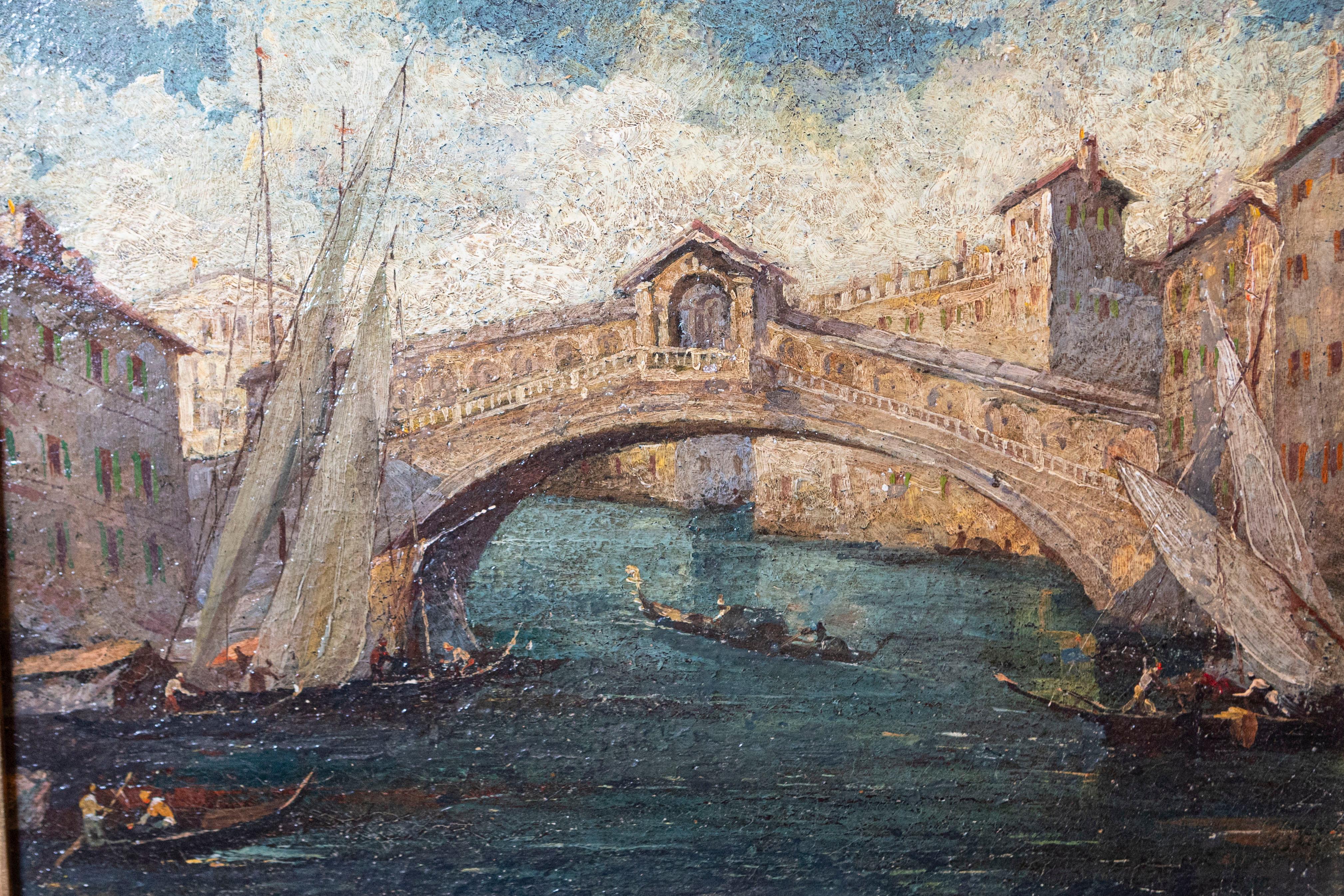 Intagliato Coppia di quadri italiani del XIX secolo raffiguranti Venezia in cornici nere e dorate