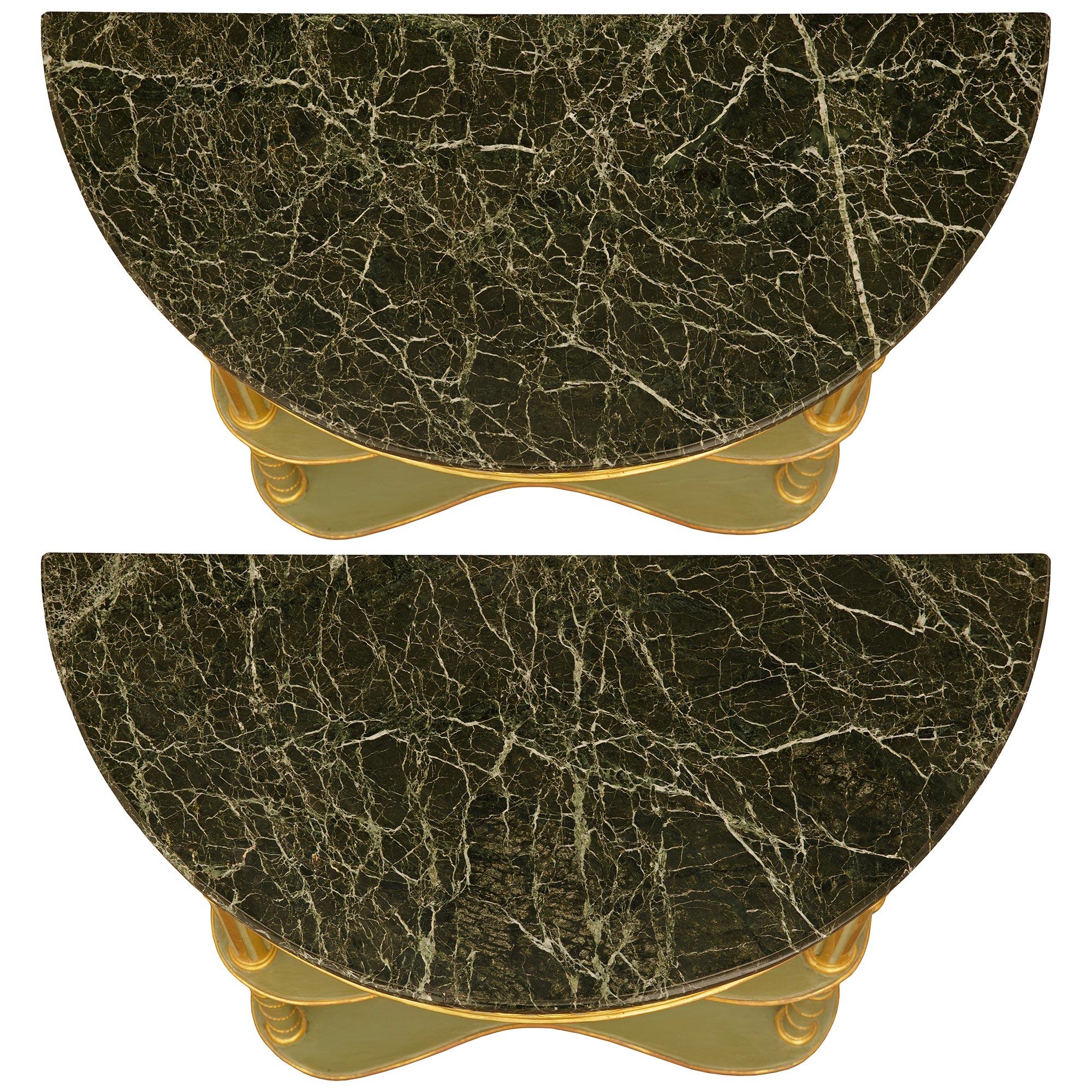 pair of Italian 19th century patinated wood, Giltwood, and marble consoles en vente 3