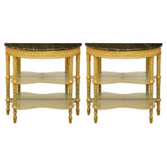 pair of Italian 19th century patinated wood, Giltwood, and marble consoles