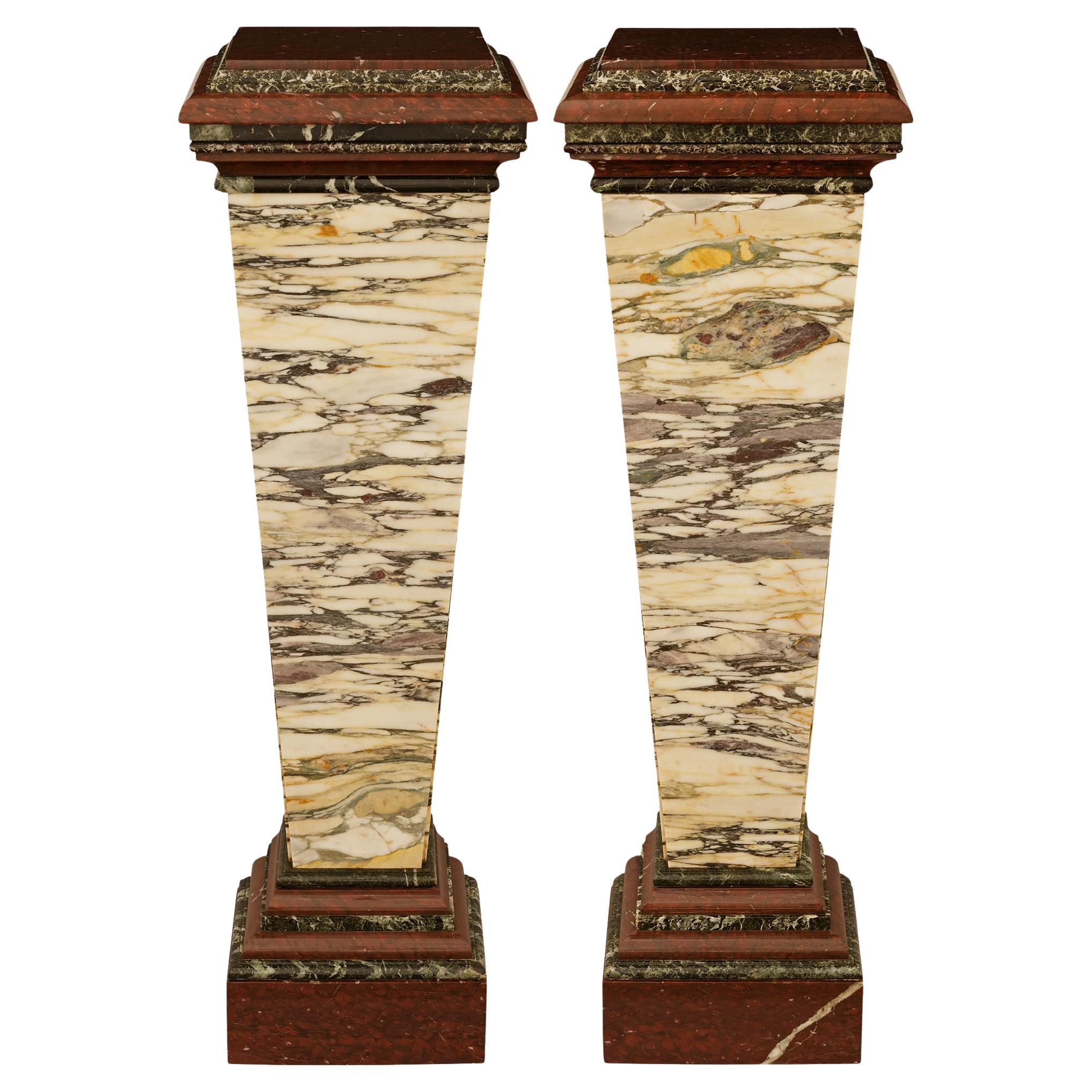 Pair of Italian 19th century pedestal in various marbles For Sale