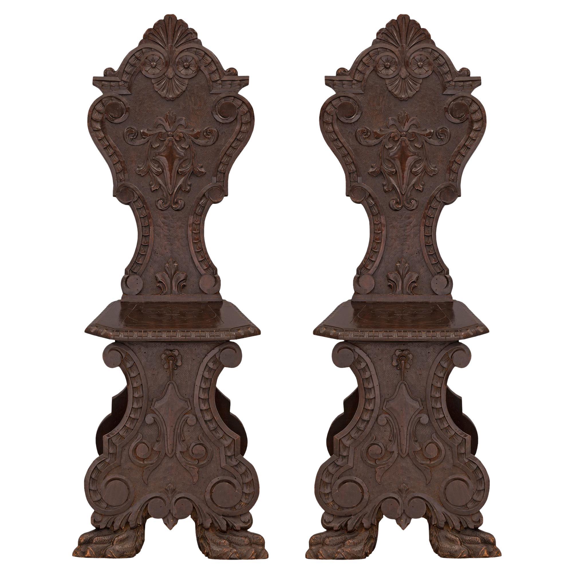 Pair of Italian 19th Century Renaissance St. Walnut Chairs