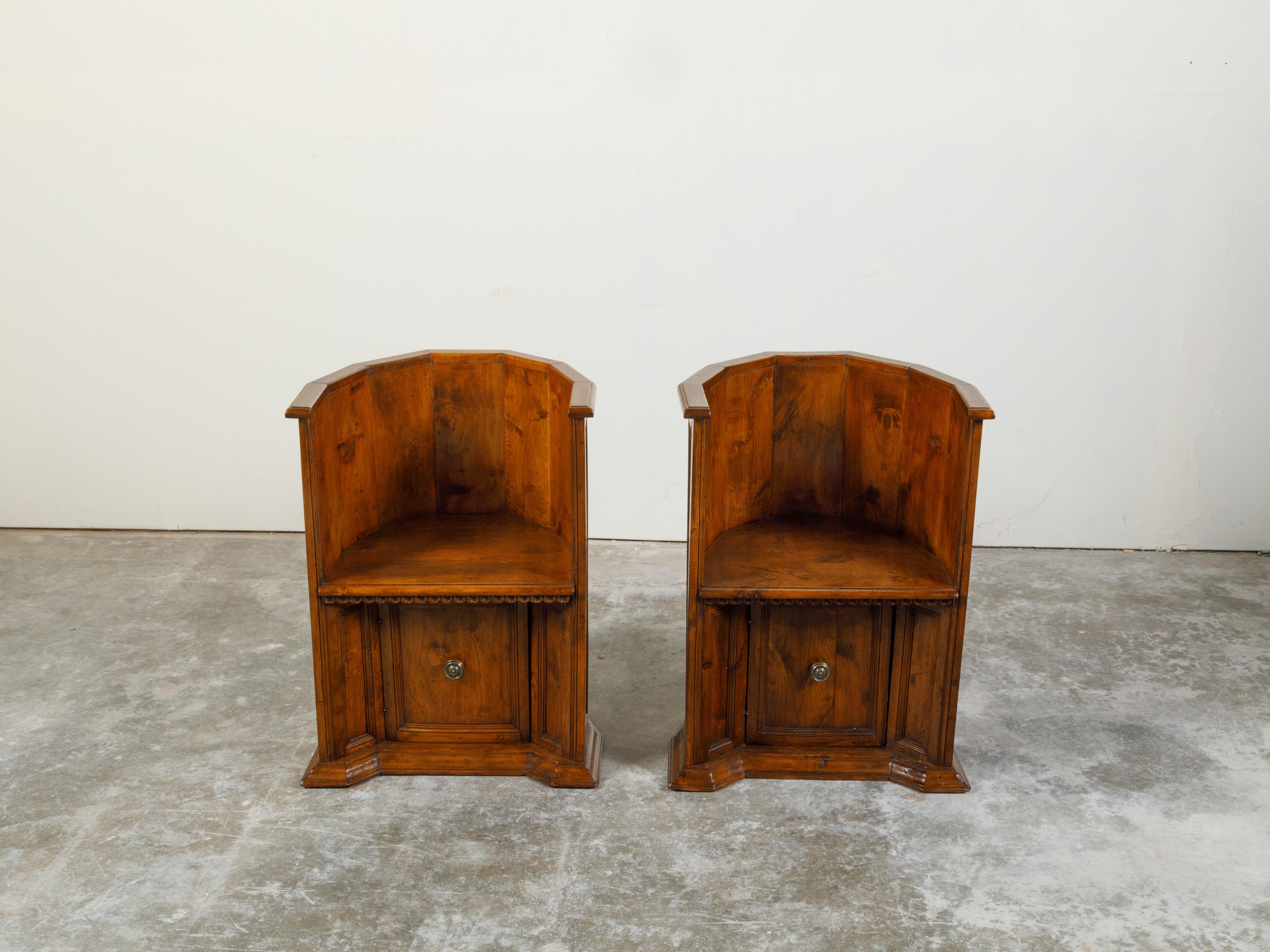 Pair of Italian 19th Century Renaissance Style Wooden Chairs with Lower Doors In Good Condition For Sale In Atlanta, GA