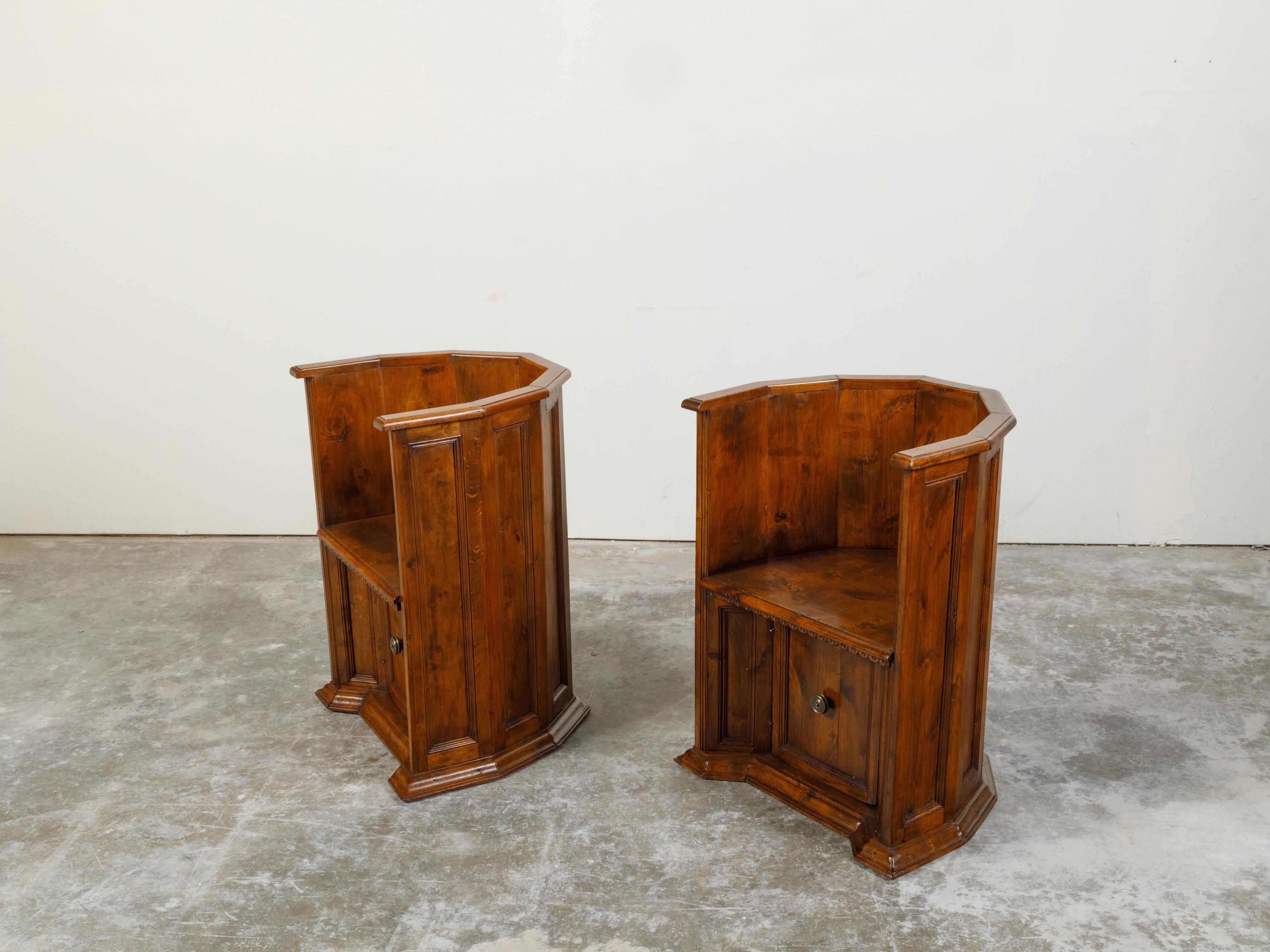 Pair of Italian 19th Century Renaissance Style Wooden Chairs with Lower Doors For Sale 1