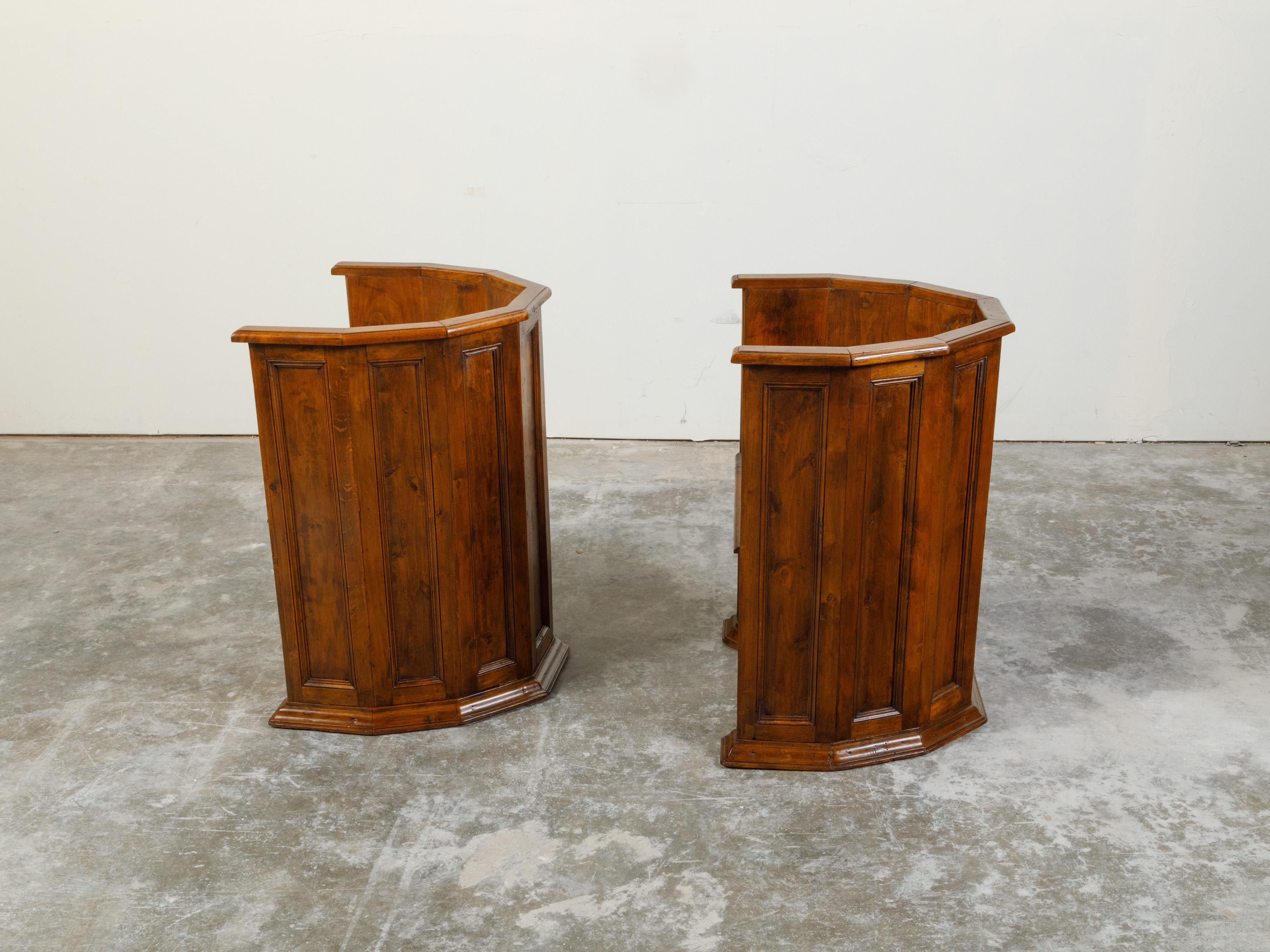 Pair of Italian 19th Century Renaissance Style Wooden Chairs with Lower Doors For Sale 2