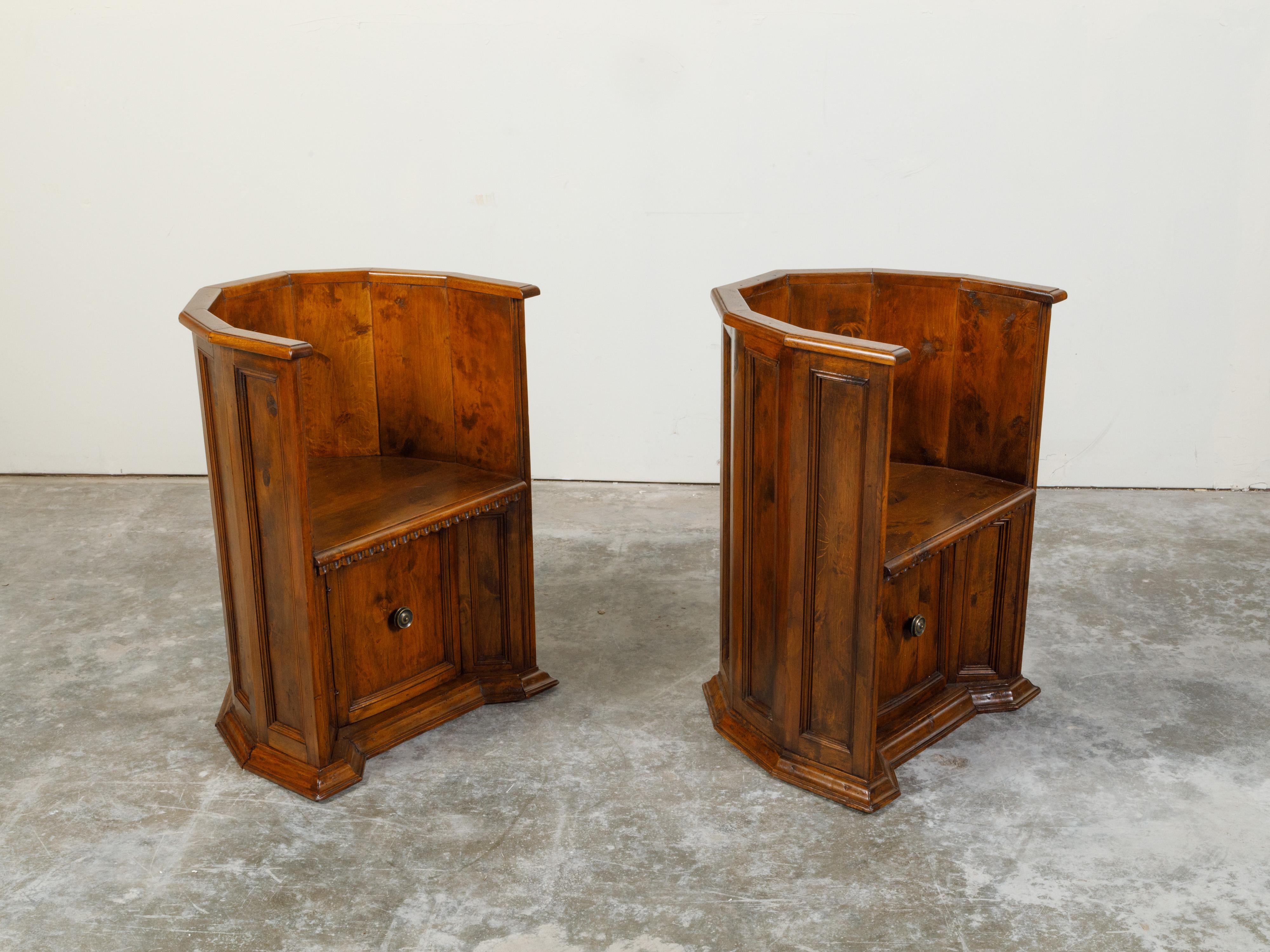 Pair of Italian 19th Century Renaissance Style Wooden Chairs with Lower Doors For Sale 5