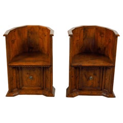 Antique Pair of Italian 19th Century Renaissance Style Wooden Chairs with Lower Doors