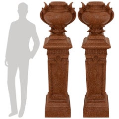 coppia di urne e piedistalli in terracotta Rosa del XIX secolo