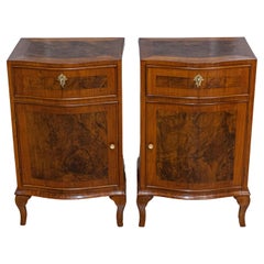 Pair of Italian 19th Century Serpentine Front Bedside Tables with Burled Walnut