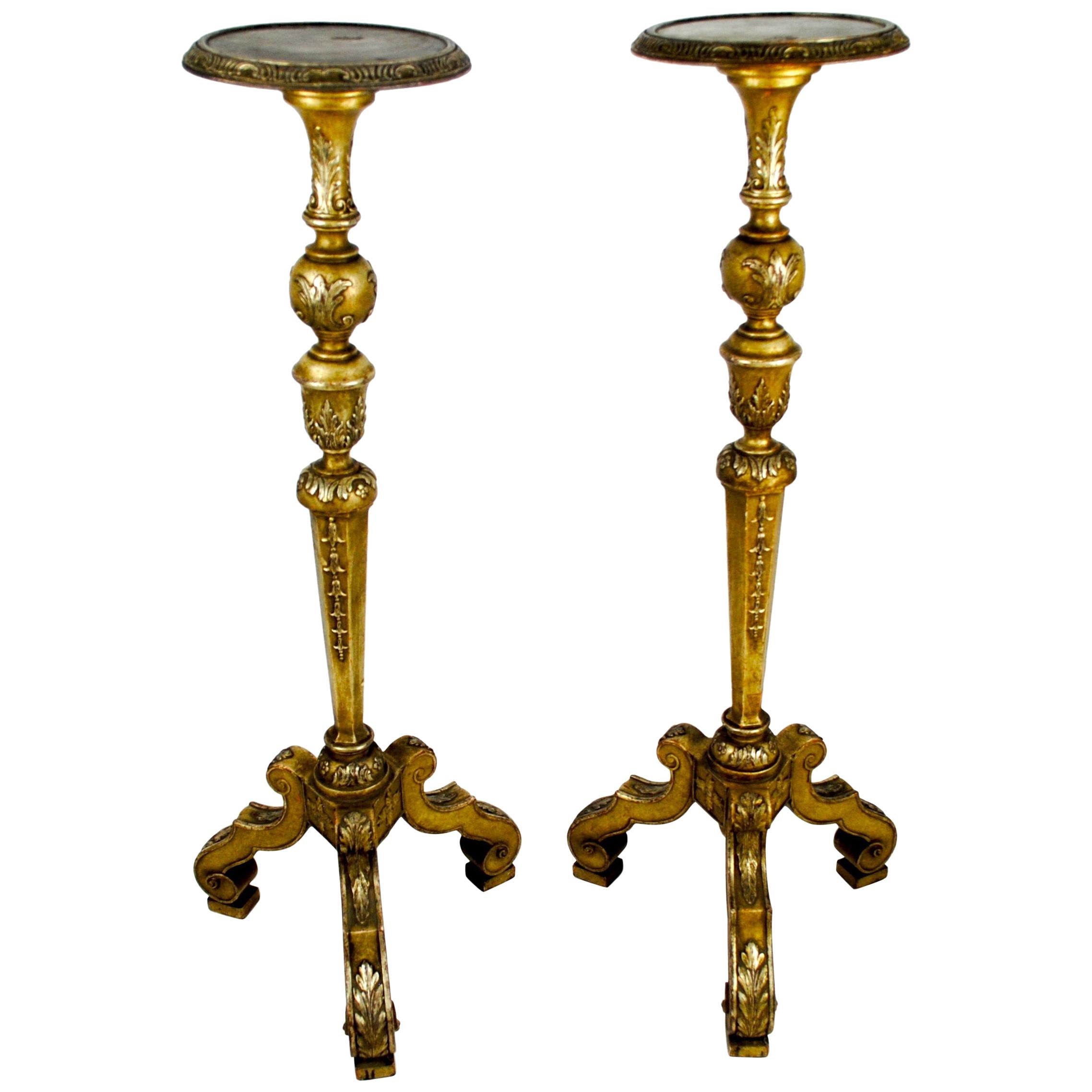 Pair of Italian 19th Century Silver Guilt Torcheres or Candlesticks For Sale