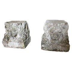 Paire de têtes de lion italiennes en pierre du 19ème siècle