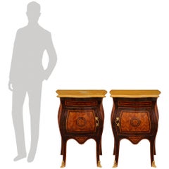 pair of Italian 19th century Tulipwood, Kingwood, Marble and Ormolu side tables