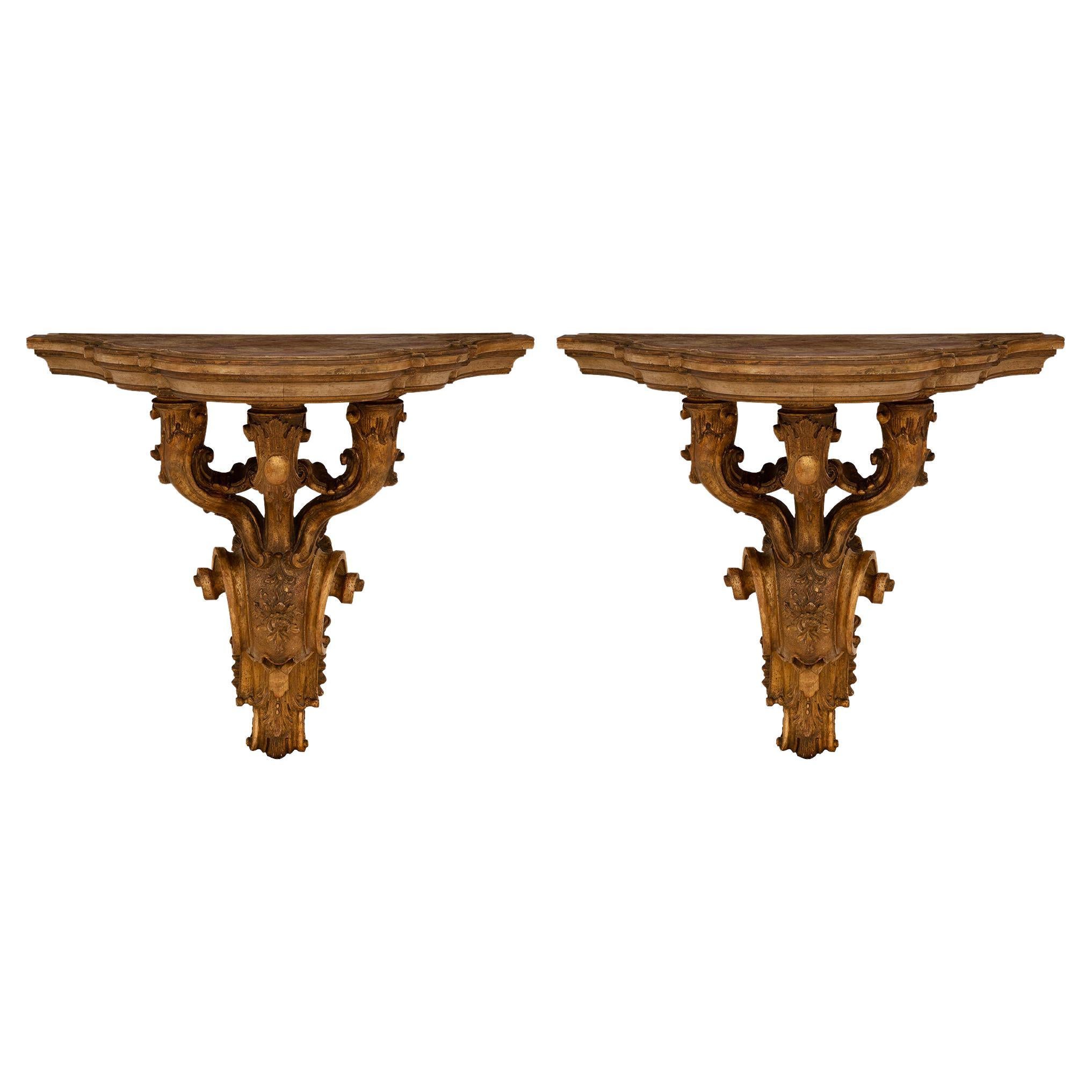 Pair of Italian 19th Century Venetian Mecca and Faux Painted Wall Brackets For Sale