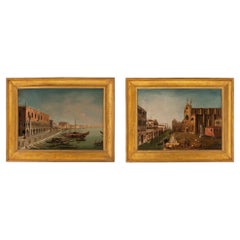 Pair of Italian 19th Century Venetian Oil on Canvas Paintings