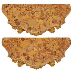 Pair Of Italian 19th Century Venetian St. Giltwood And Marble Console