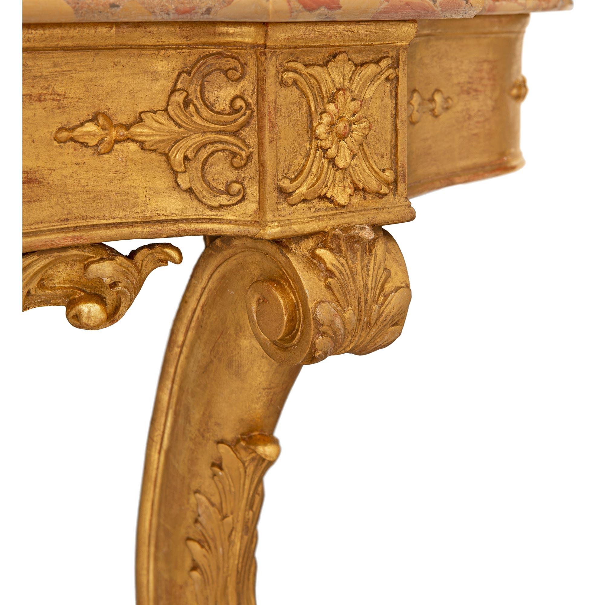 Pair Of Italian 19th Century Venetian St. Giltwood And Marble Console For Sale 2