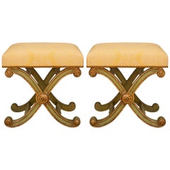 Pair of Italian 19th Century Venetian St. Patinated Wood and Mecca Benches