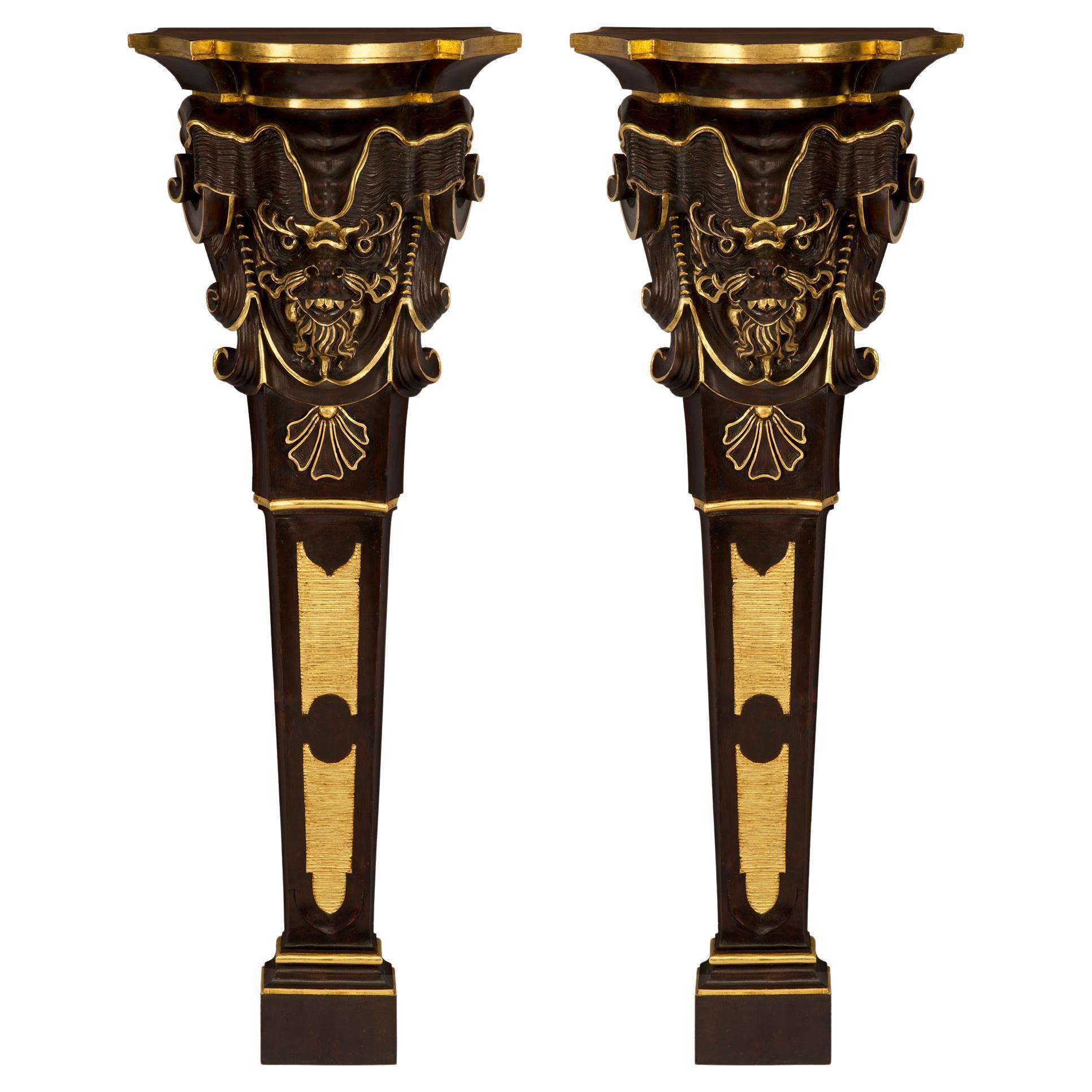 Pair of Italian 19th Century Venetian Wall Mounted Consoles/Pedestal Columns For Sale