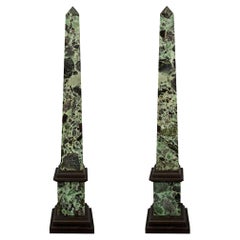 Pair of Italian 19th Century Verde Antico Marble Obelisks